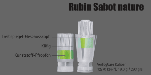 Flintenlaufpatrone Brenneke Rubin Sabot nature 19 g / 293 grs 12/70 - VE 5 Schuss, Bild 2